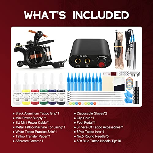 Complete Tattoo Kit for Beginners 1 Pro Coil Tattoo Gun Kit Power