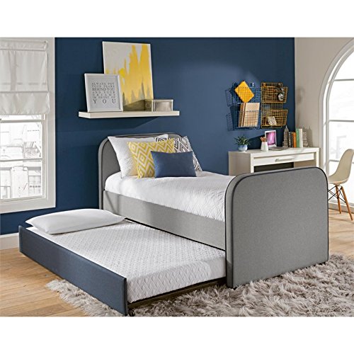 DHP Jesse Kids Upholstered Daybed and Bed Frame with Trundle and Wooden Slat Support, Twin Size - Grey Linen