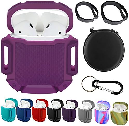 Apple AirPods Case Protective Silicone Storage Cover with Hard Case Bonus Air Pod Accessories Storage Bag for Apple Airpods (Purple)