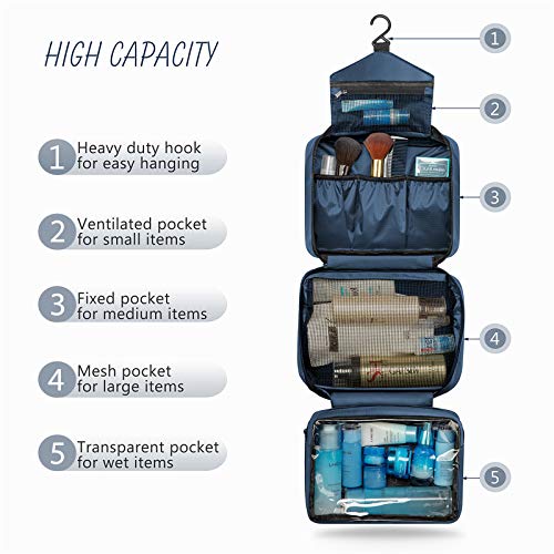 Hanging Toiletry Bag | Compact Travel Toiletry Bag for Men/Women | Foldable Mens Hygiene Bag with 4 Compartments| Waterproof Travel Bathroom Bag.(Navy) 4 Hanging Toiletry Bag | Compact Travel Toiletry Bag for Men/Women | Foldable Mens Hygiene Bag with 4 Compartments| Waterproof Travel Bathroom Bag.(Navy)