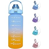 64 oz Large Capacity Water Bottle with Motivational Time Markers and Straw, Portable, Leakproof, BPA Free for Fitness, Gym and Outdoor Sports. (blue gradient)
