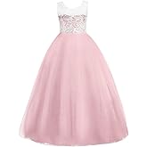 Flower Girls Vintage Lace Maxi Bridesmaid Dress Princess Birthday Wedding Party Tulle Pegeant Evening Formal Prom Dance Gown