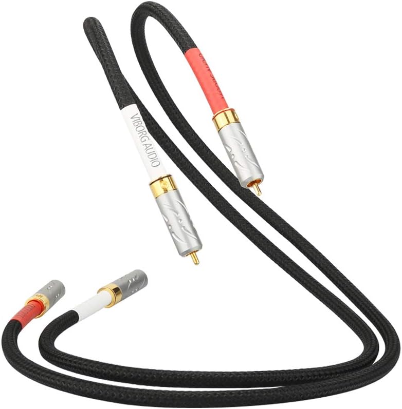 Pair Silver Plated HiFi RCA Audio Cable 6N OFC 2RCA Interconnect Cable with Carbon Fiber RCA Plug(1M)