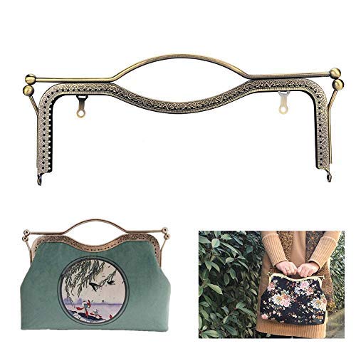 HEEPDD Metal Purse Frame, Square Embossed Kiss Clasp Lock Purse Arch Frame for DIY Handbag Making Sewing Craft 11.8 x 4.7in for Fashion Designers Sewing Enthusiasts