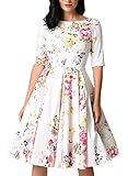 Sidefeel Women Vintage 1950's 3/4 Sleeve Floral Print Pleated Cocktail Swing Dress(S-XXL)