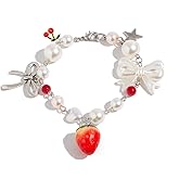 Cherry Bracelet for Women - Cute Chain Bracelet With Red Crystal Charm, Dainty Adjustable Fruit Jewelry
