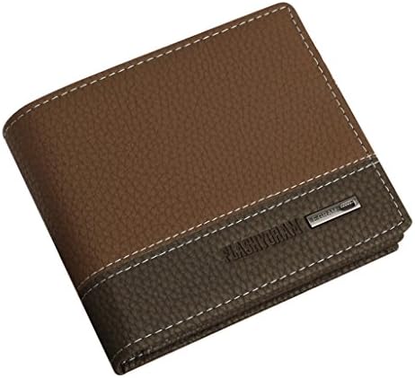 Leather Bifold Money ID Card Holder Wallet Coin Bag Purse Clutch Pocket for Men(Yellow Brown)