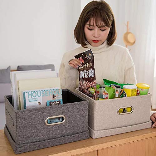 EZ GENERATION Large Foldable Storage Bins with Removable Lid and Handles Linen Fabric Storage Boxes Organizer Containers Storage Baskets Cube for Home Bedroom Closet Office Nursery-Gray (L)