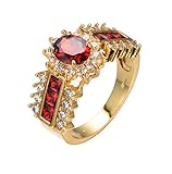 2017 New Arrival Red Jewelry Red Zircon Rings for Women & Men Engagement Band 10KT Yellow Gold Filled Crystal Wedding Ring (9)