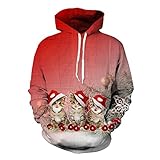 Uideazone Unisex Printed Ugly Christmas Hooded Sweatshirt Pullover Hoodie with Big Pockets