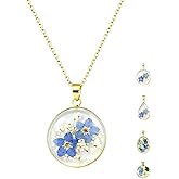 Elondra Forget-Me-Not Jewelry,Best Friend Necklaces with 4 Pendant Shapes,Pressed Birth Month flower Necklace with Gift Box for Women, Girls, Mom, Sisters, Daughter, or Her