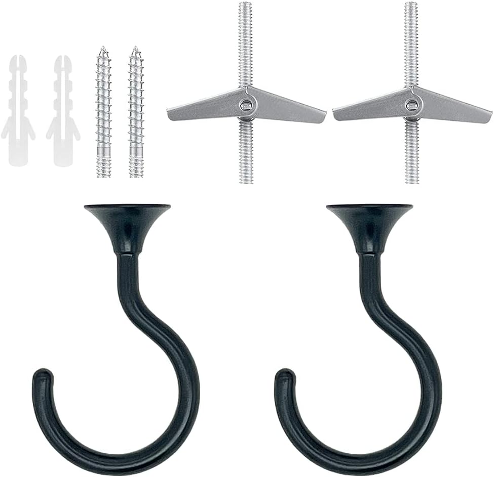 Outdoor Hanging Brackets - diplambr Swag Hook Heavy Duty Ceiling Hook with Hardware for Ceiling Installation Cavity Wall Fixing Hanging Plants Chandeliers Wind Chimes etc. Indoor&Outdoor (2, Black)