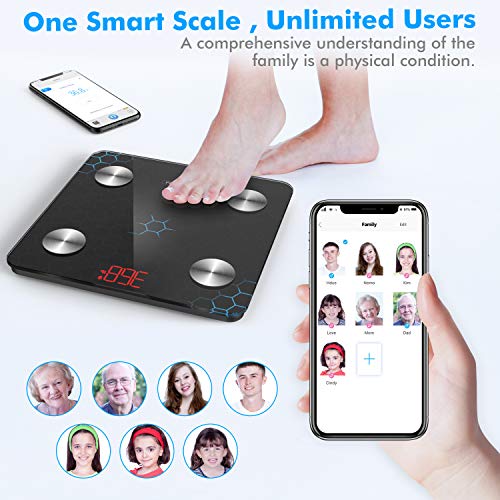 Updated 2020 Version Bluetooth Digital Body Fat Scale, AMAGARM Smart Wireless BMI Weight Scales, Bathroom Tracks Body Composition Analyzer Scale with Smartphone App for Water, BMI, BMR, Muscle Mass - Thumbnail 5