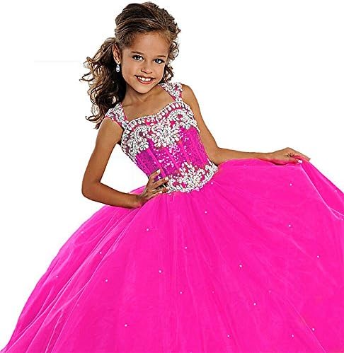 Leho Flower Girls' Sequins Ball Gowns Beaded Long Pageant Dresses 6 US Fuchsia