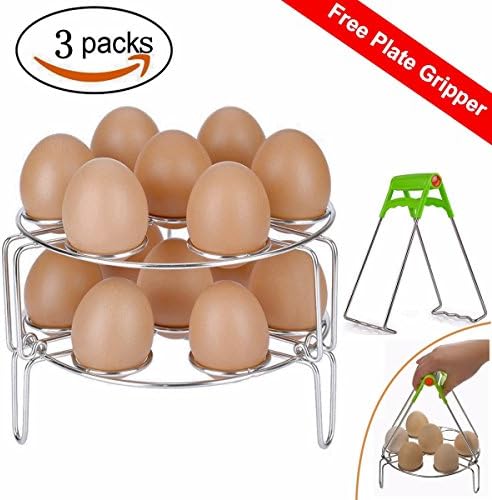 2018 New Steamer Racks, Stainless Steel Stackable Egg Steaming Rack Stand for Instant Pot 6qt/8qt Food Steamer Basket Stand Cookware Accessories Set With Kitchen Plate Gripper-3Pack