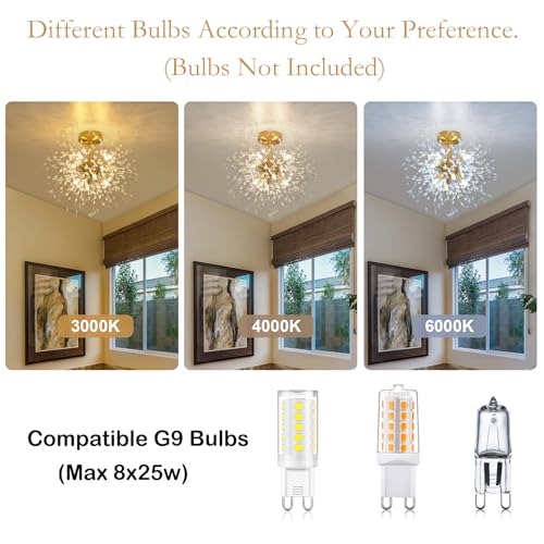 Rayofly Modern Crystal Ceiling Light, Fireworks chandelier, Golden ceiling lights, dimmable Pendant Light, 8 G9 Luminaire, Lamp For Living Room, Bedroom, Dining Room, Kitchen, Hallway