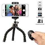 Phone Tripod,SIX-QU Flexible Phone Stand Holder with Bluetooth Wireless Remote Shutter for Cellphone,Ipad ,Digital Camera&Gopro
