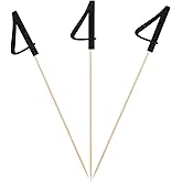 Black Glitter 4th Birthday Centerpiece Sticks, 12-Pack Number 4 Table Topper Anniversary Party Decorations
