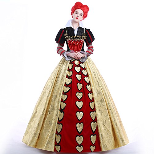 Women Long Dress Red Queen Halloween Party Cosplay Costume Satin Ball