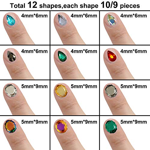 Motiloo 114Pcs Nail Glitter Sequins, Multi Shapes Glass Crystal AB Rhinestones For Nail Art Craft,Mix 12 Style 3D FlatBack Crystals Flat Back Stones Gems Set (Nail Drill C)