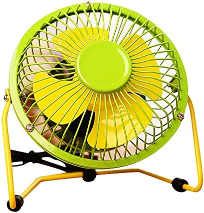 Jinberry 4" USB Mini Contrast Colour Metal Desk Fan for Office or Home (Angle Adjustable), Cooling Quiet Electric Table Fan for PC / Laptop - Yellow and Green