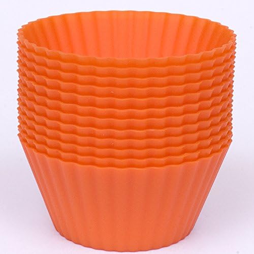 Silicone Cupcake Liners - Set Of 12 Premium Orange Muffin Baking-Cups In Storage Container.