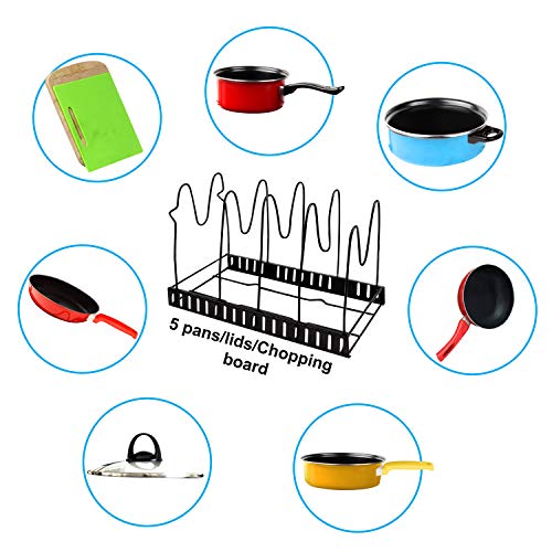 Mocoum Frying Pan Organizer Rack, Height Adjustable Pot and Pan Rack Organizer Cast Iron Skillets Pot Bakeware Plate Lid Holder for Kitchen, Counter, Cabinet, Pantry Storage and Organization - Thumbnail 4