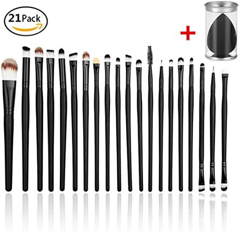 21Pcs Makeup Brush Set - 20Pcs Eyeshadow Makeup Brushes - Professional Face Foundation Concealer Cosmetics Makeup Tool Kits + Makeup Blender (Black)