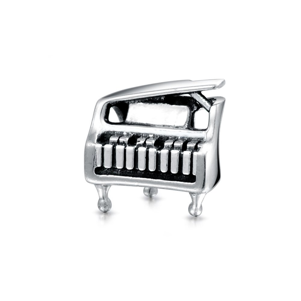 Bling Jewelry Musician Pianist Music Student Grand Piano Bead Charm For Women Teen Oxidized .925 Sterling Silver Fits European Bracelet