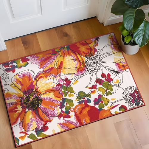 Rugshop Bright Flowers Non-Slip Modern Living Room Area Rug Multi 20" x 30"
