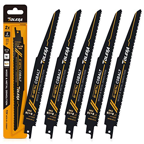 TOLESA Heavy Metal Cutting Reciprocating Saw Blades 9 Inch 14TPI for Pipe, Rebar, Bi-Metal Sabre Saw Blades 5 Pack