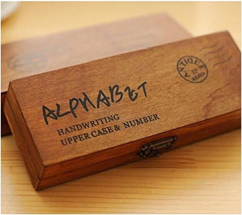 42 Pcs/Set Romantic Handwriting Alphabet Letter Wooden Stamp Set Retro Vintage Wooden Craft Box Rubber Stamp 3 Design for Choose (Uppercase Cursive)