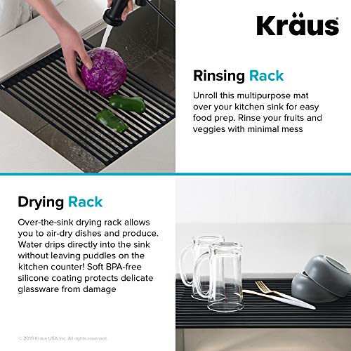 Kraus KRM11LG Multipurpose Over Sink RollUp Dish Drying Rack, Light