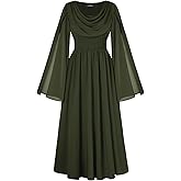 Scarlet Darkness Women Renaissance Dress Split Bell Sleeve Cowl Neck Peasant Medieval Dress