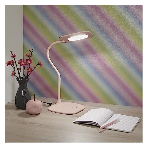 EMOS dimmbare LED Tischlampe STELLA 6,5W, Helligkeit max. 400lm, Lichtfarbe 4000K, flexibler Arm, 1,7m Netzkabel mit EURO-Adapter, CRI>80, Leuchtdauer 30000 h, rosa