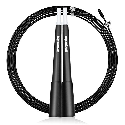 Mysuntown Jump Rope Crossfit Adjustable Speed Skipping Rope - Best for Fitness Jumping Rope Workout (Black)