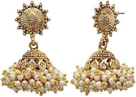 Alfora Golden Antique Jhumki with Pearls for Women