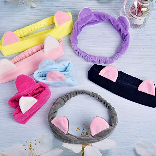 Face Washing Headbands, IKOCO 7 Pack Cat Ears Makeup Headbands Spa