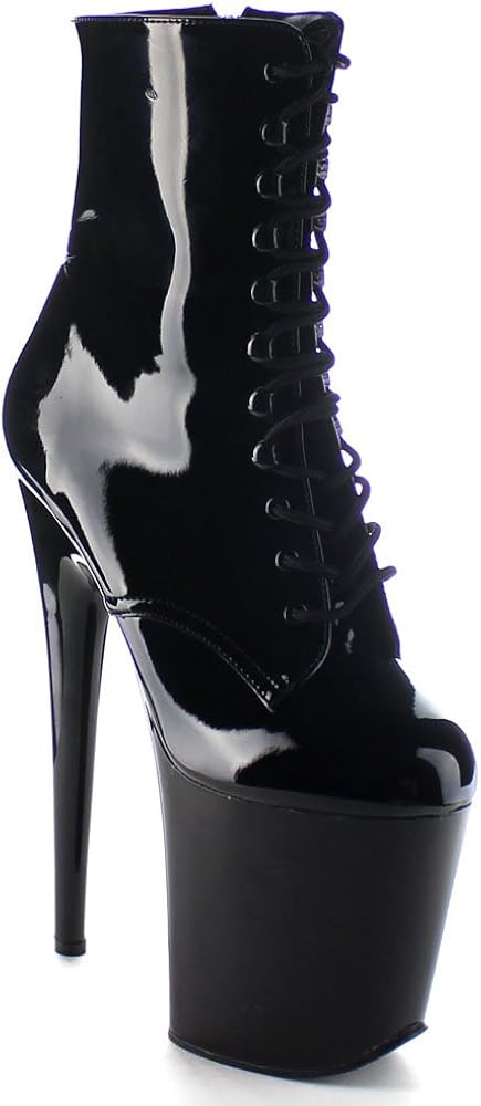 patent black heeled boots