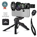 Camera Lens Kit by Coral Entertainments| Professional CPL, Macro & Wide Angle Lenses | Multi-use tripod & Selfie Remote Control | For iPhone, Samsung Galaxy, iPads Tablets | Hard Case & Universal Clip