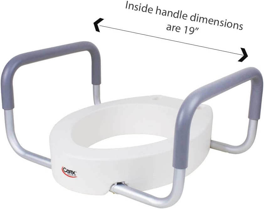 Carex 3.5 Inch Raised Toilet Seat with Arms - For Elongated Toilets - Elevated Toilet Riser with Removable Padded Handles, Easy On and Off, Support 250 lbs: Health & Personal Care