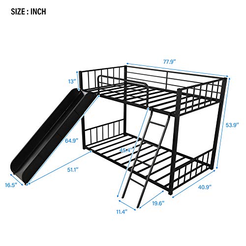 CJLMNMetal Loft Bunk Bed with Slide and Ladder, Multifunctional Design