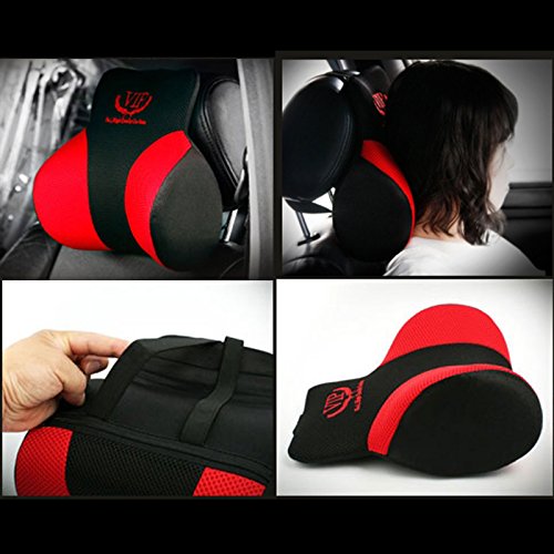 VIP Red Black Mesh Memory Form Car Seat Cushions Head Neck Rest Cushion Pillow Pad for Car Motors Auto Vehicle(1pack) - Thumbnail 4