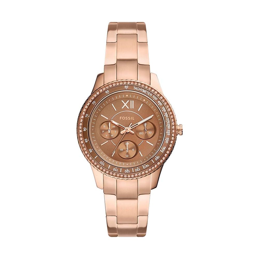 Fossil Watch for Women Stella Sport, Quartz Multifunction Movement, 37 mm Rose Gold Stainless Steel Case with a Stainless Steel Strap, ES5109