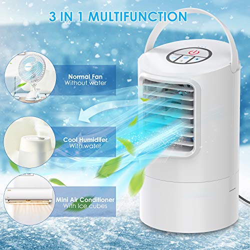 BOYON Portable Air Cooler, Evaporative Air Cooler, Personal Air Conditioner Fan with Timer, Handle, 3 Speeds, 7 Night Lights for Home, Office and Room (White)