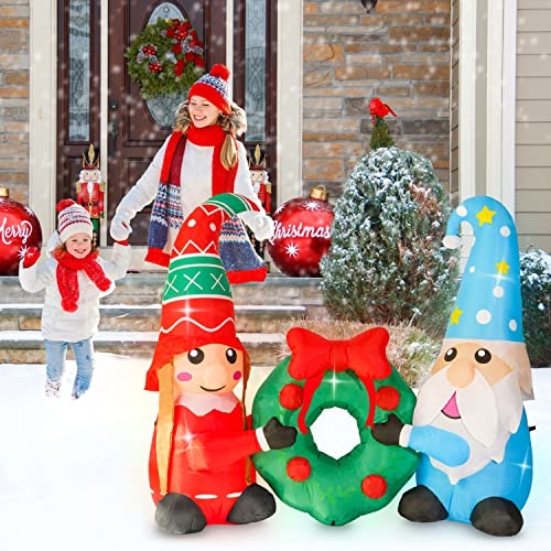 Rocinha 6 FT Christmas Inflatables Christmas Gnomes with Wreath