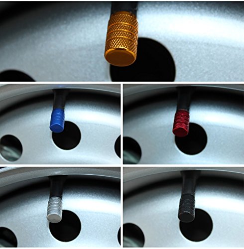 Godeson Blue Aluminum Car Truck Motocycle Bike Tyre American Air Valve Caps Tire Valve Cap Car Knurling Style Airtight –set of 4pcs