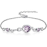 HPQQ Infinity Birthstone Bracelet 925 Sterling Silver Heart Love Infinity Bracelet Fine Jewelry Anniversary Birthday Gifts for Women Girlfriend Wife Mom