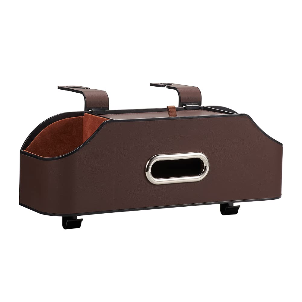 JSCARLIFE Car Headrest Backseat Organizer with Cup Drink Holder,Backseat Storage Box and Cell Phone Holders Car Headrest Rear Seat Multifunctional Storage Box for Kids, Travel, And Road Trips (Brown)