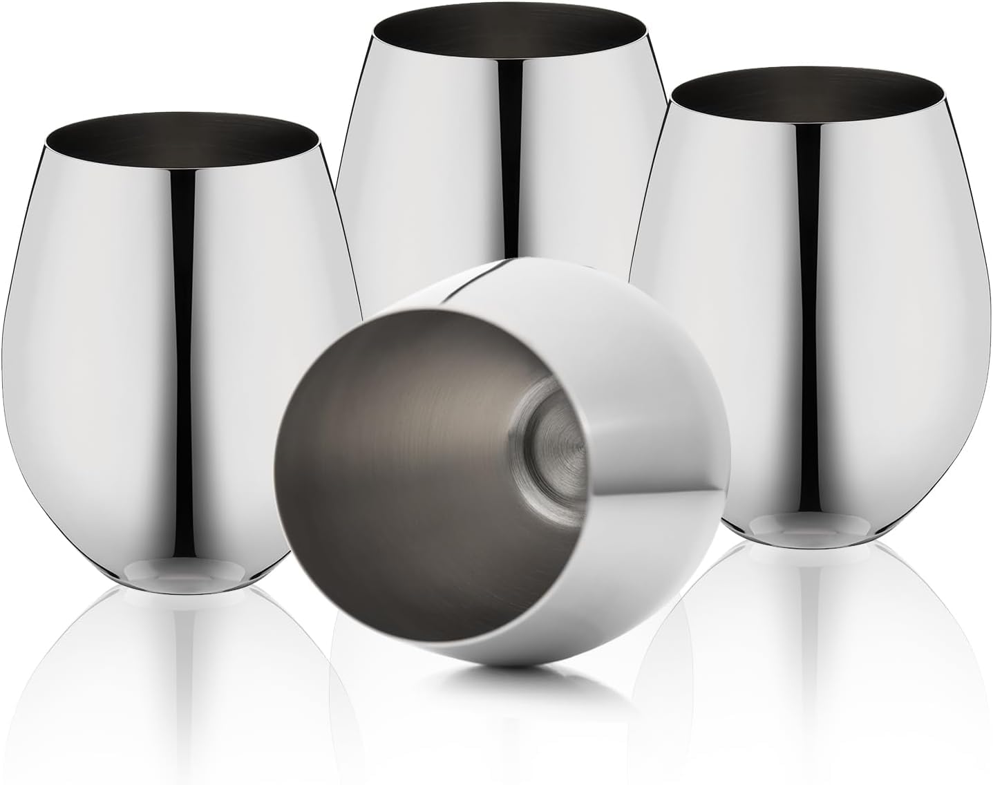 DLD Stainless Steel Unbreakable Stemless Wine Glasses - 18 Ounce, Premium Grade 18/8 Stainless Steel, Portable Tumbler for Outdoor Events, Picnics (4 Pack)